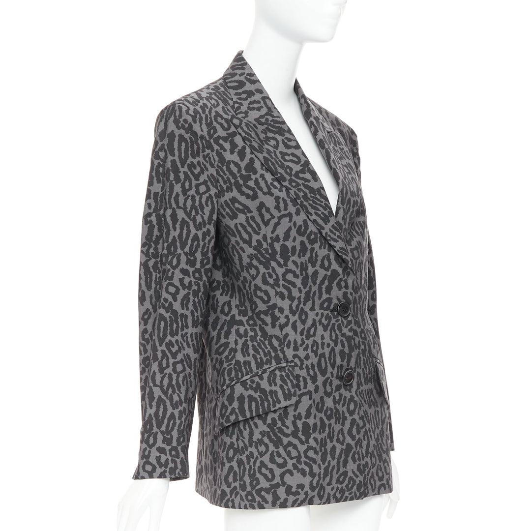 MIU MIU 2019 grey virgin wool mohair leopard logo back blazer jacket IT36 XXS
