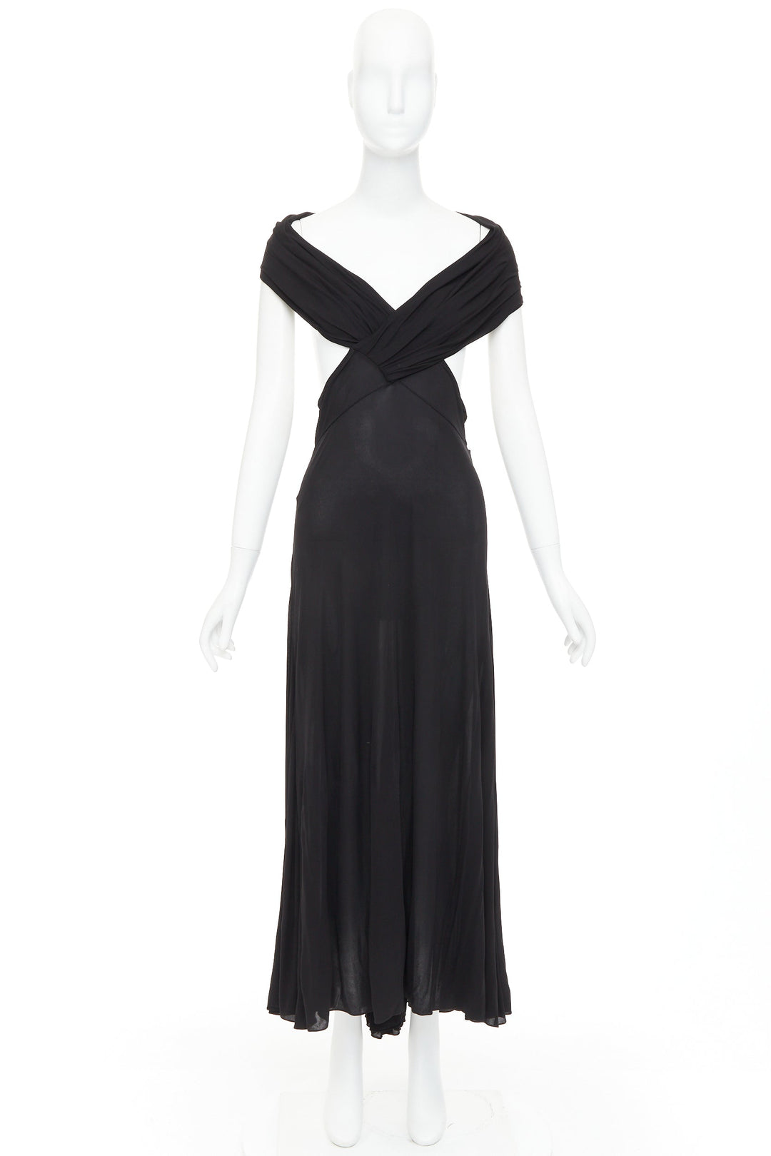 SAINT LAURENT 2022 black cut out gathered off shoulder open back dress FR38 S