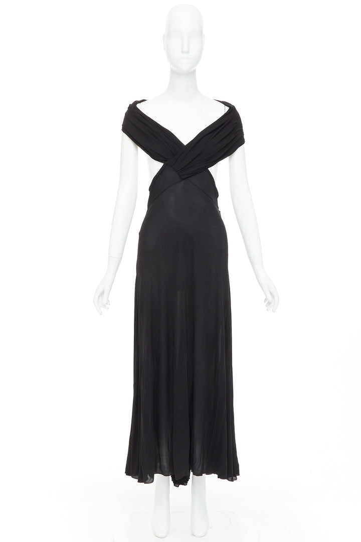 SAINT LAURENT 2022 black cut out gathered off shoulder open back dress FR38 S