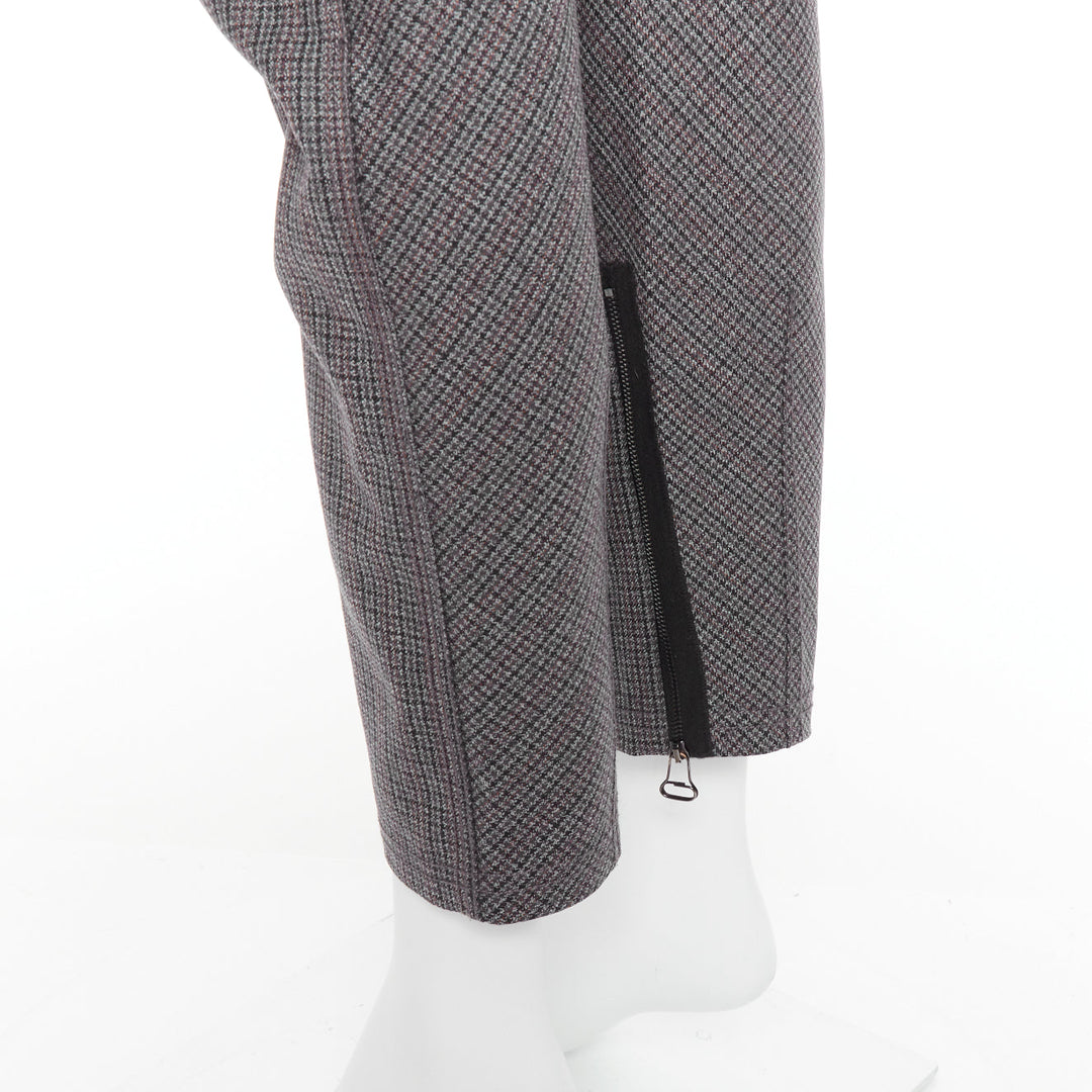 LANVIN grey 100% wool houndstooth knee darts tapered pants FR46 S