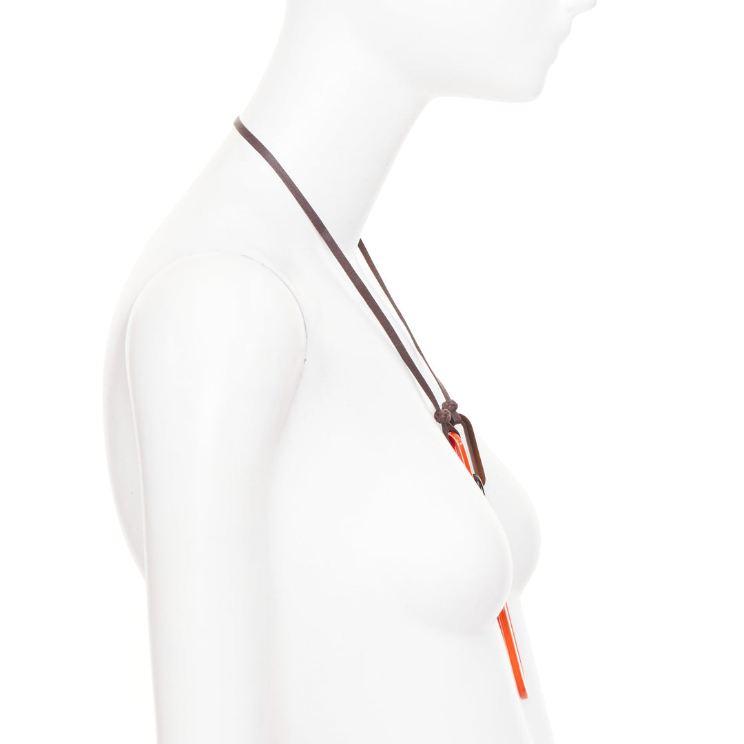 HERMES Mayance orange lacquered buffalo horn oval link pendant necklace