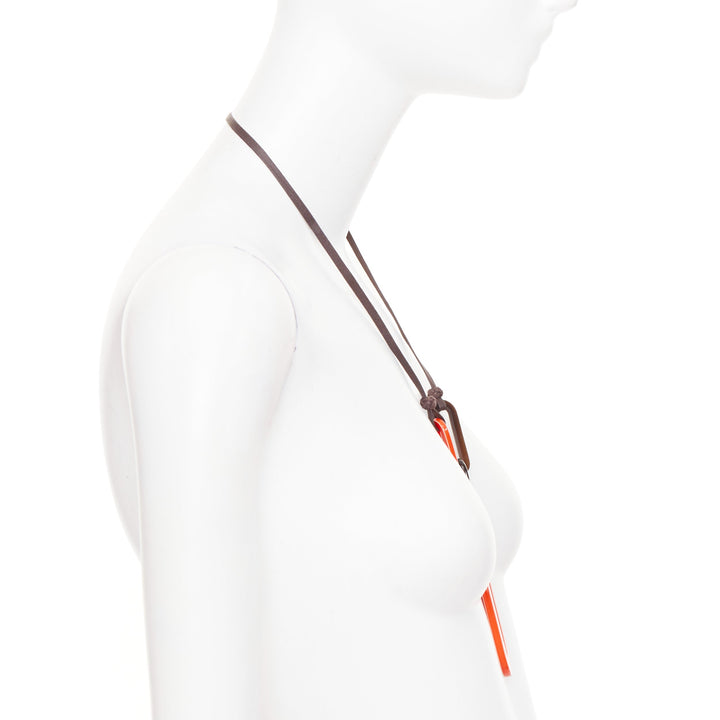 HERMES Mayance orange lacquered buffalo horn oval link pendant necklace