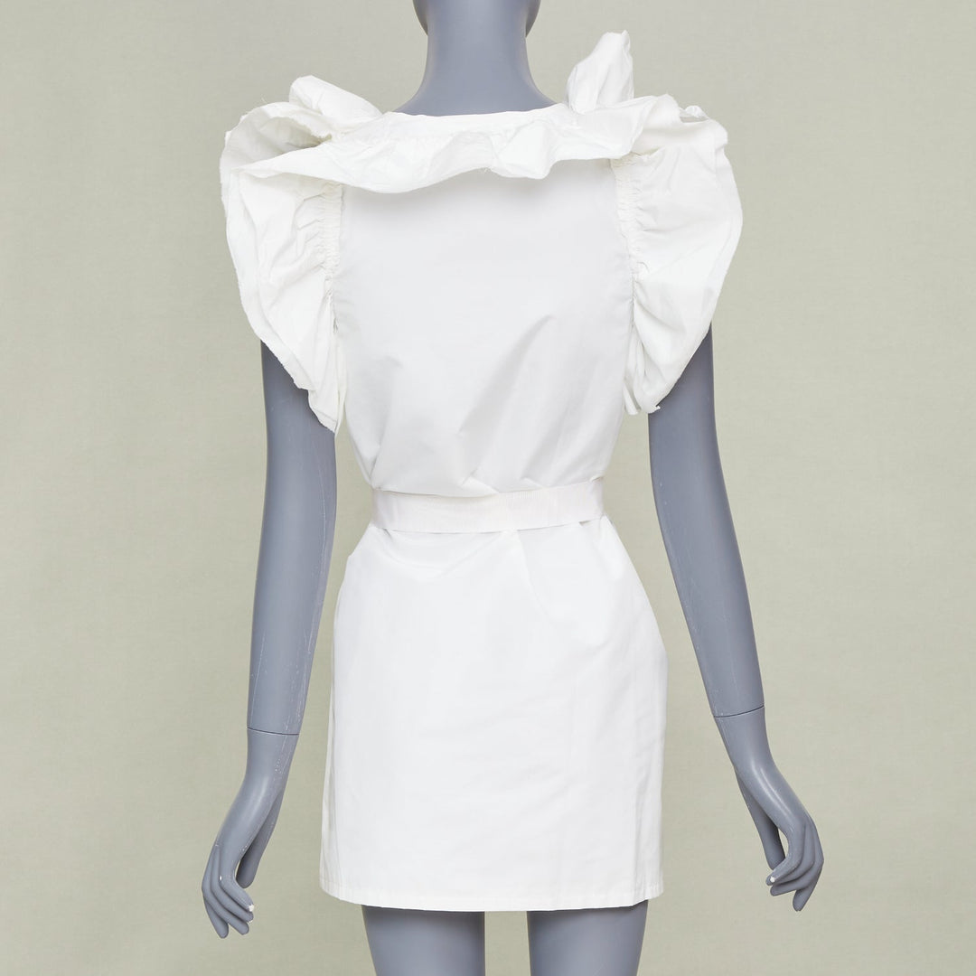 LANVIN 2008 Runway bridal white cotton wrap tiered ruffle sleeve dress FR36 S