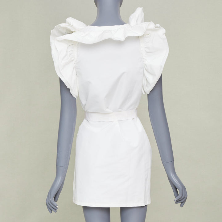 LANVIN 2008 Runway bridal white cotton wrap tiered ruffle sleeve dress FR36 S