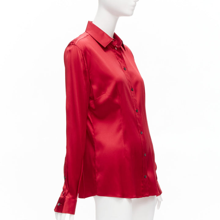 DOLCE GABBANA red silk blend darted double button dress shirt IT46 XL
