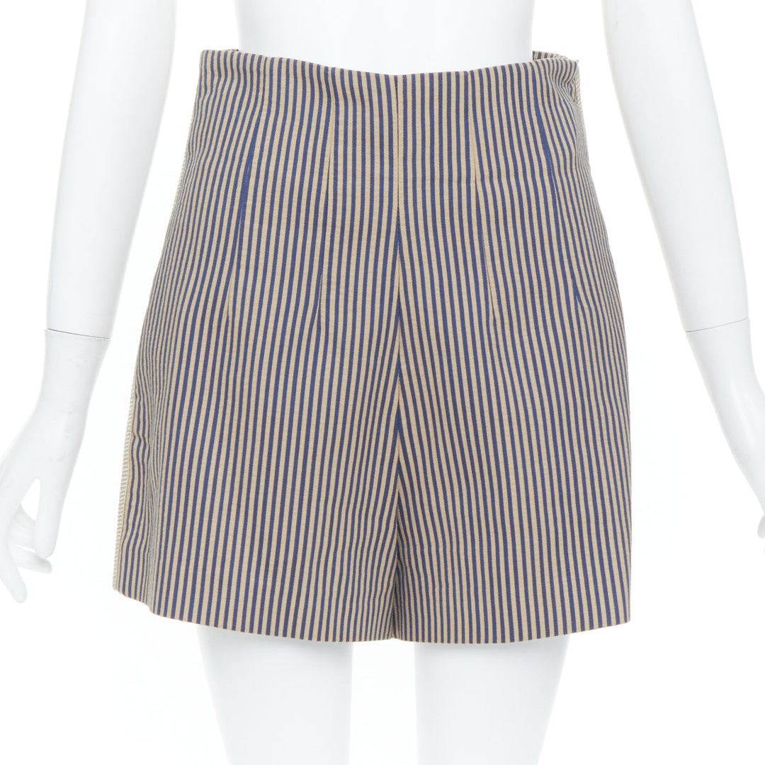 FENDI blue beige vertical striped cotton tailored high waist shorts IT42 M
