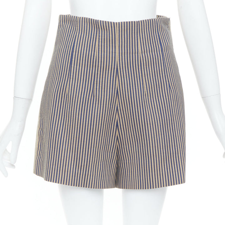 FENDI blue beige vertical striped cotton tailored high waist shorts IT42 M