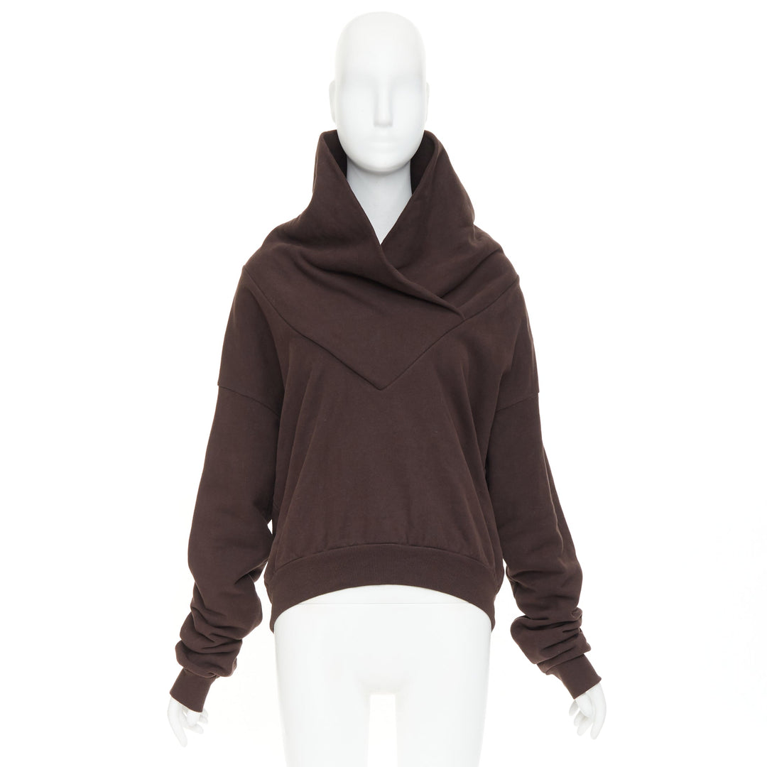 SAINT LAURENT 2023 brown cotton fleece overlapping cowl neck pullover L