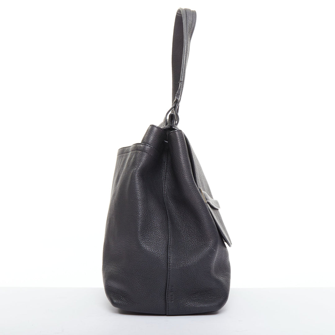 THE ROW Top Handle 14 black pebble leather loop through flap shoulder bag