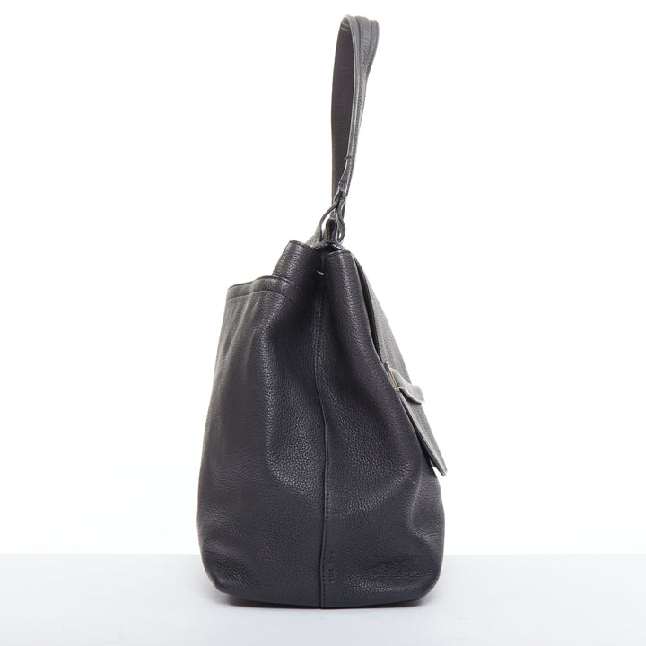 THE ROW Top Handle 14 black pebble leather loop through flap shoulder bag