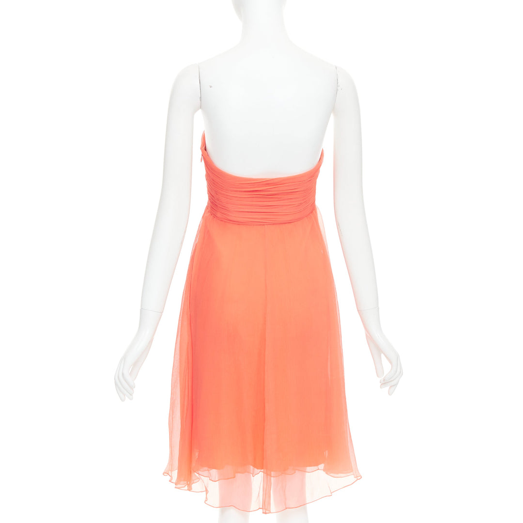 RALPH LAUREN Black Label coral orange 100% silk strapless mini dress US2 S