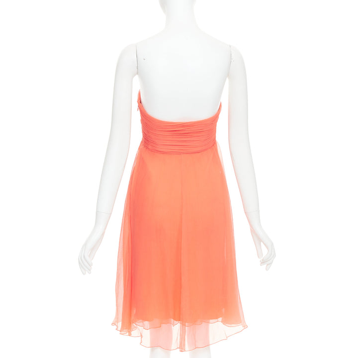 RALPH LAUREN Black Label coral orange 100% silk strapless mini dress US2 S