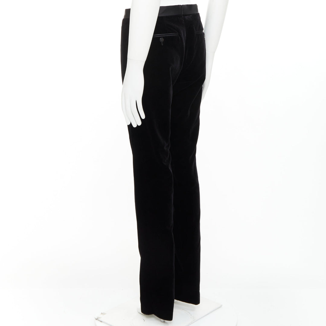 LANVIN black cotton velvet satin trim straight leg dress pants FR44 XS