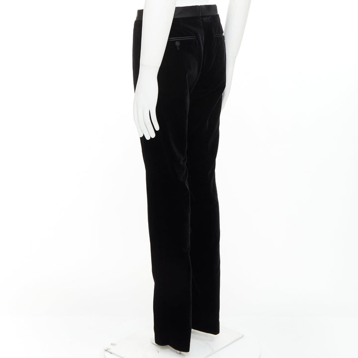 LANVIN black cotton velvet satin trim straight leg dress pants FR44 XS
