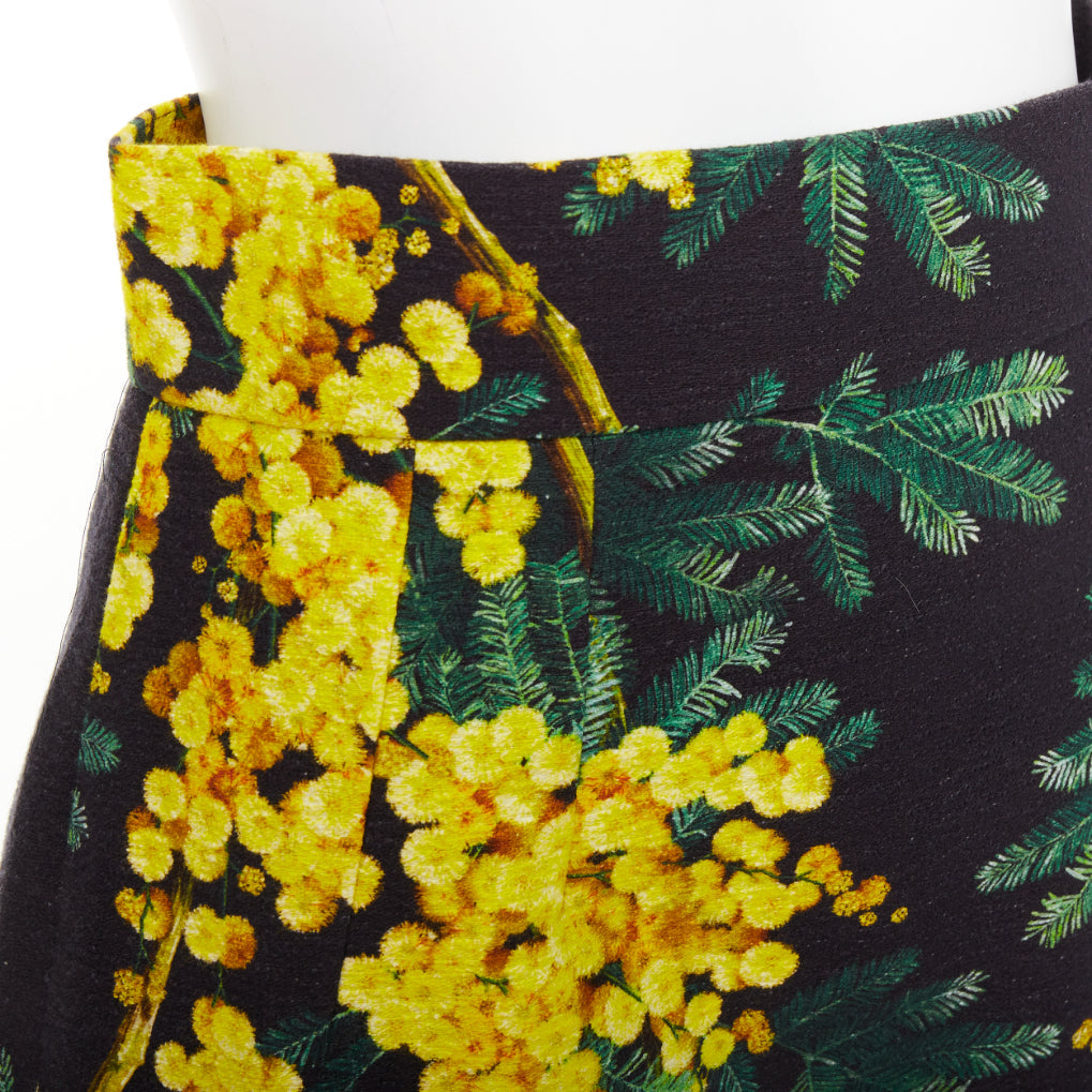 DOLCE GABBANA yellow black cotton floral print textured A-line skirt IT40 S