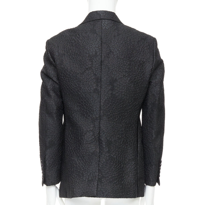 TOM FORD Cooper black floral 3D brocade peak lapel tuxedo blazer IT52 XL