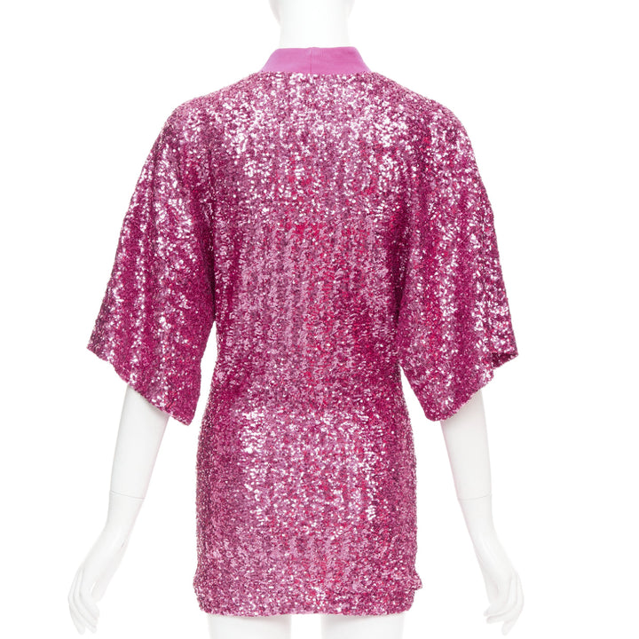 THE ATTICO hot pink sequin dolman sleeves crew neck mini dress IT38 XS