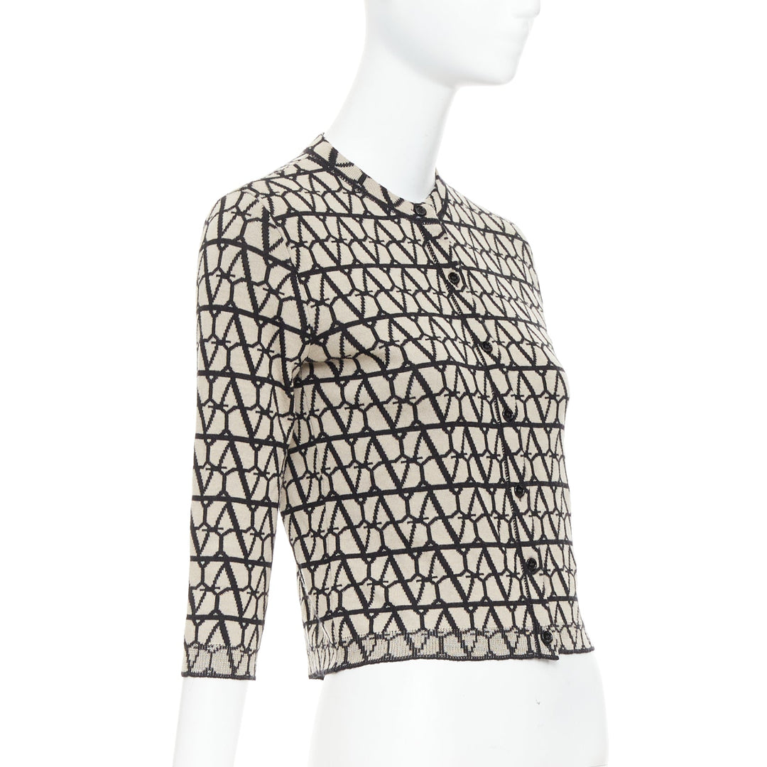 VALENTINO 2023 Toile Iconographe monogram beige black wool cropped cardigan S