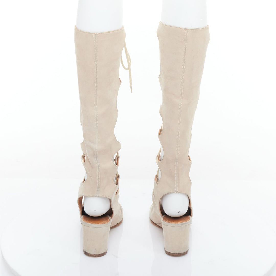 CHLOE 2015 Runway beige suede lace up open toe gladiator wedges EU37