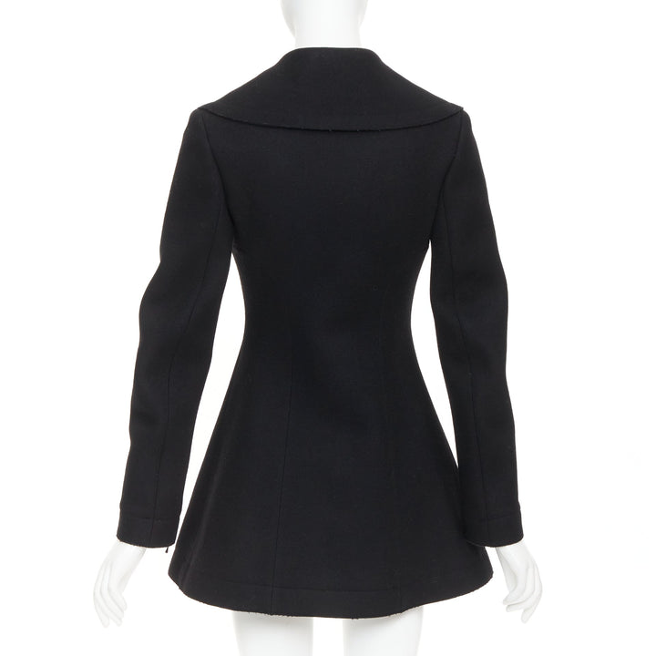 ALAIA black wool felt double breasted fit flared structured coat dress FR38 M