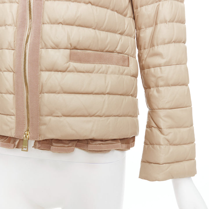MONCLER beige lambskin leather goose down lightweight  padded puffer Sz1