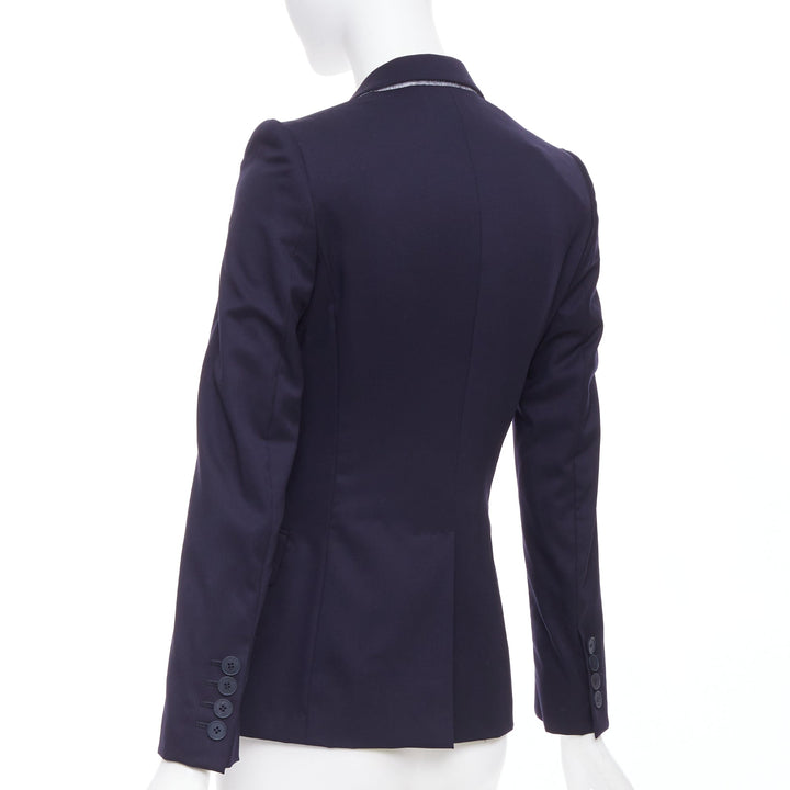 STELLA MCCARTNEY navy wool flap pocket single breasted blazer IT34 XXS