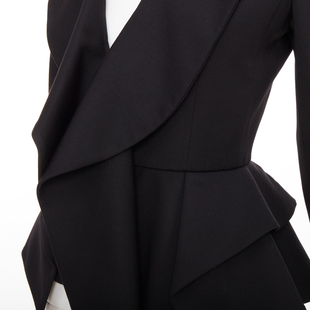 ALEXANDER MCQUEEN 2019 Sarah Burton black wool ruffle peplum blazer IT36 XXS