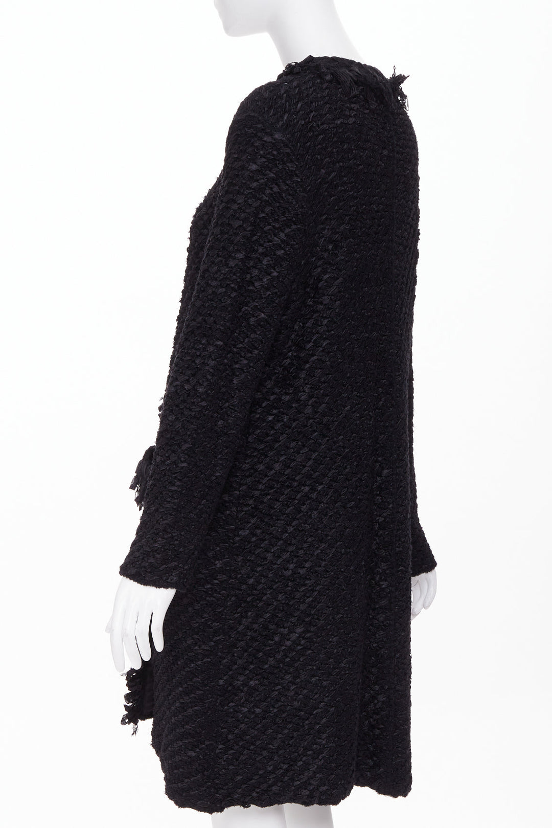 ARMANI COLLEZIONI black nylon ribbon textured knit outerwear coat US14 3XL