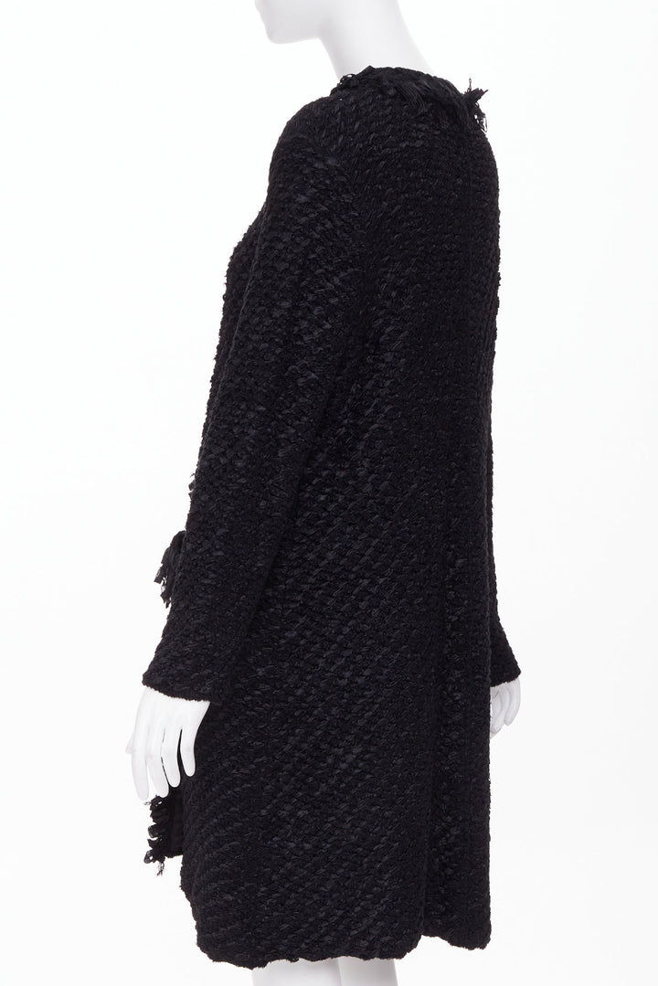 ARMANI COLLEZIONI black nylon ribbon textured knit outerwear coat US14 3XL