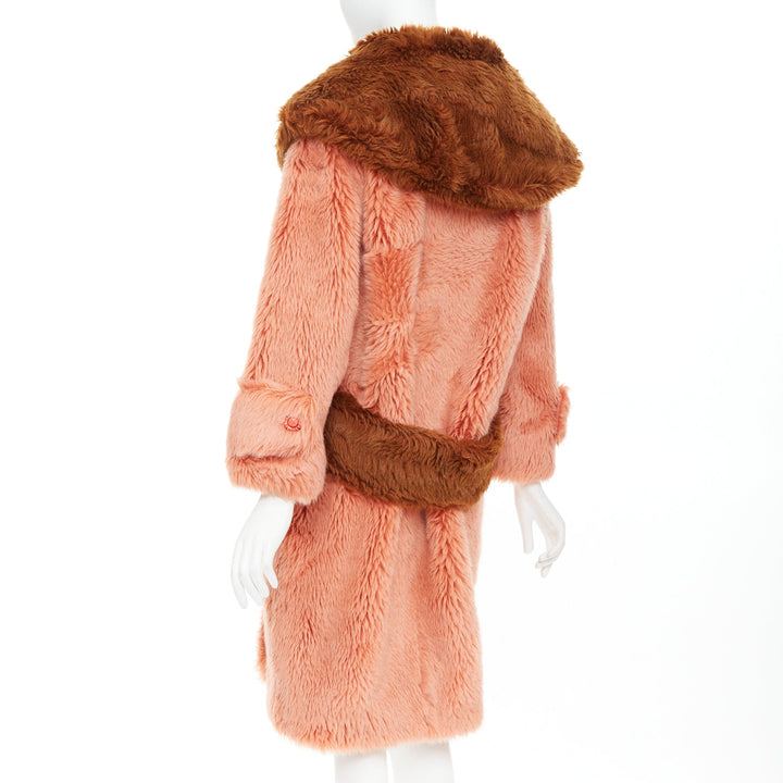 MIU MIU 2017 Runway orange brown XL flower button faux fur oversize coat IT36 XS