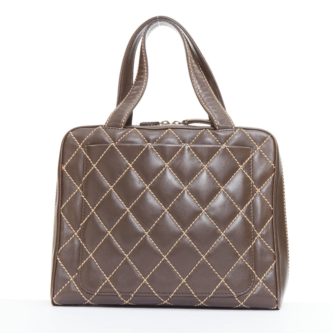 CHANEL Wild Stitch Surpique  brown lambskin leather matelasse bowler bag
