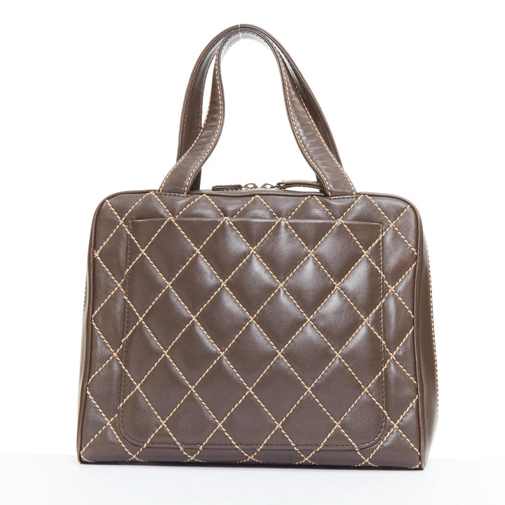 CHANEL Wild Stitch Surpique  brown lambskin leather matelasse bowler bag
