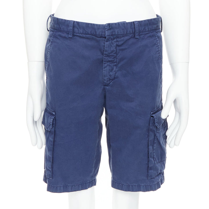 PRADA blue washed cotton pocketed cargo bermuda shorts  IT46 S