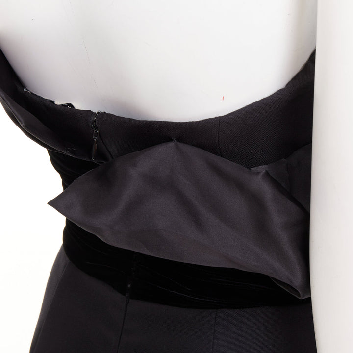 ALEXANDRE VAUTHIER black crystal pave brooch velvet belt satin strapless dress