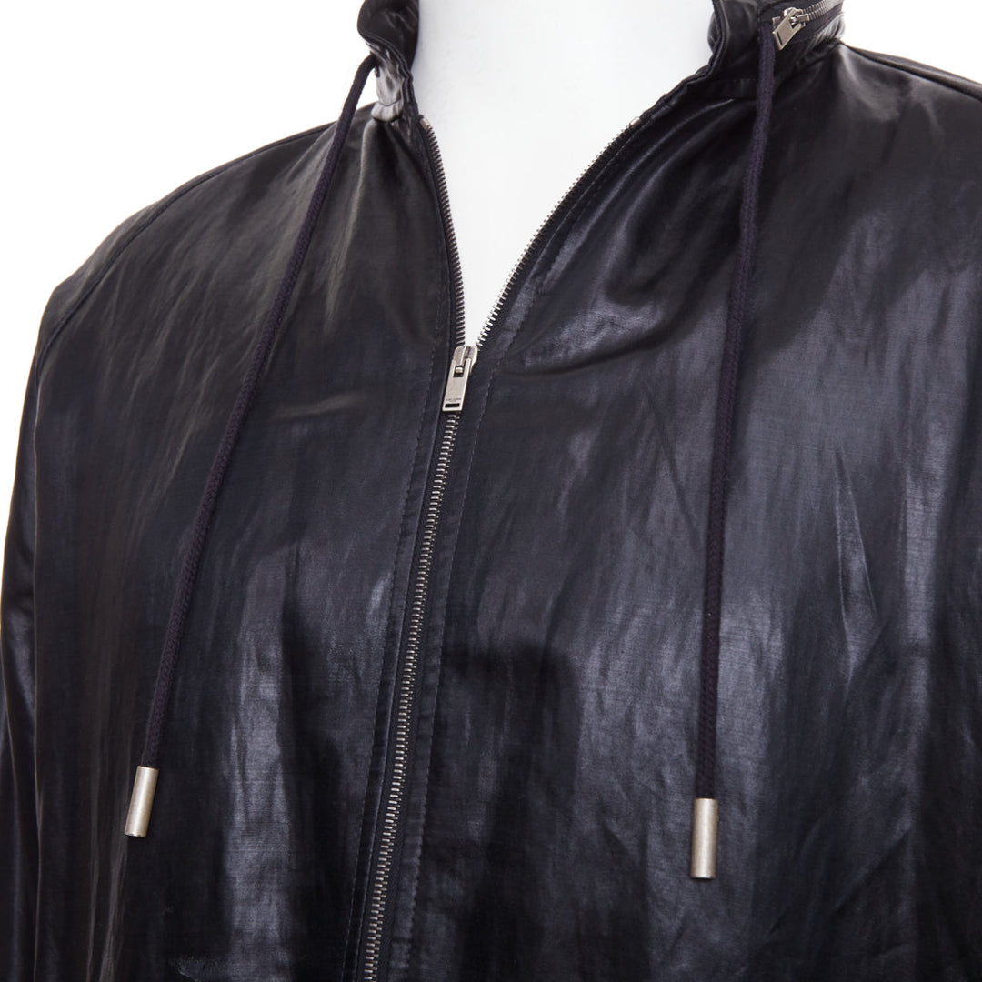 SAINT LAURENT 2018 crinkled coated drawstring zip up blouson jacket FR 46 S