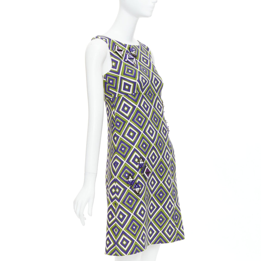 PRADA 2012 Runway green purple resin applique mod mini dress IT38 XS