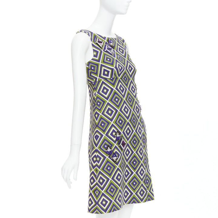 PRADA 2012 Runway green purple resin applique mod mini dress IT38 XS