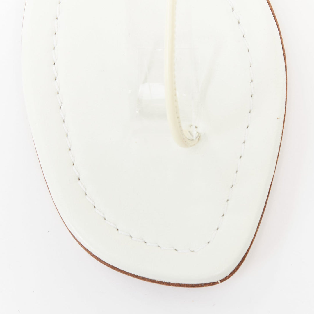 PRADA off white patent leather tstrap comfort thong slingback flat sandal EU37.5