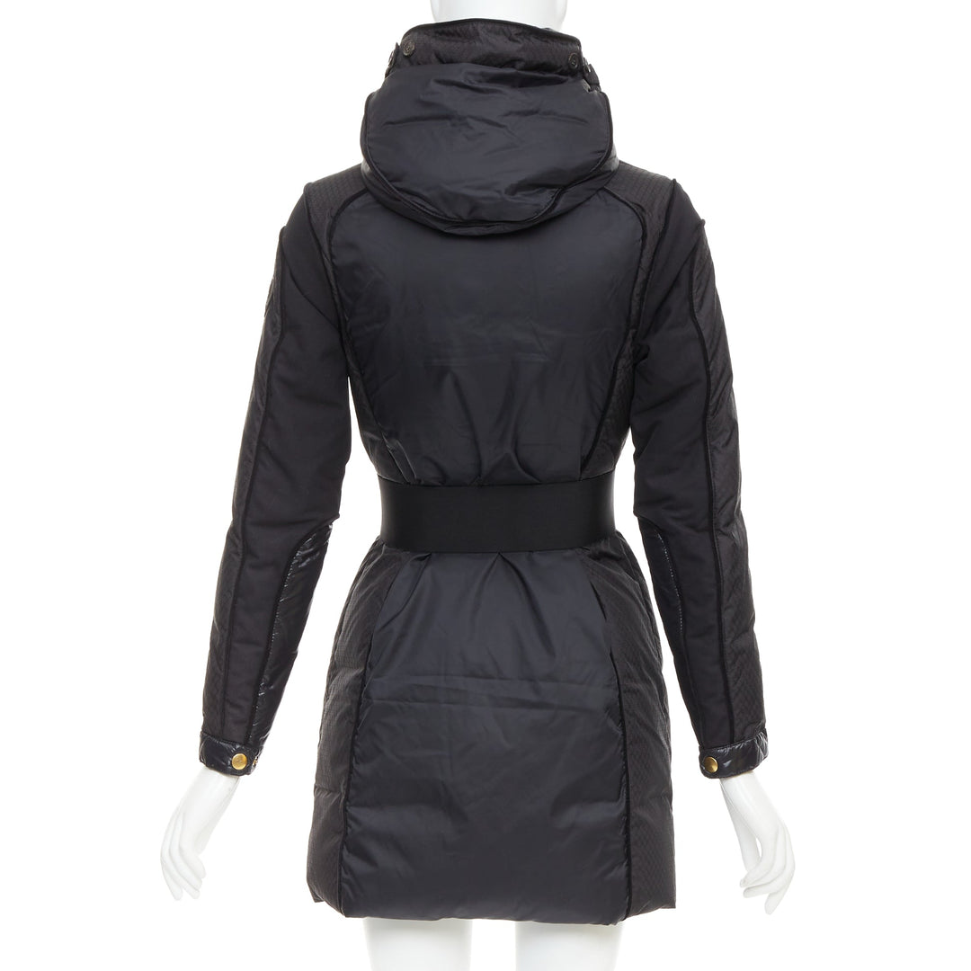 GUCCI 2009 black gold GG logo buckle belt long puffer coat IT38 XS