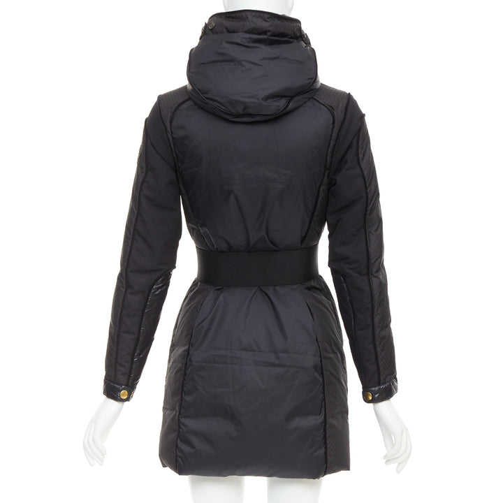 GUCCI 2009 black gold GG logo buckle belt long puffer coat IT38 XS