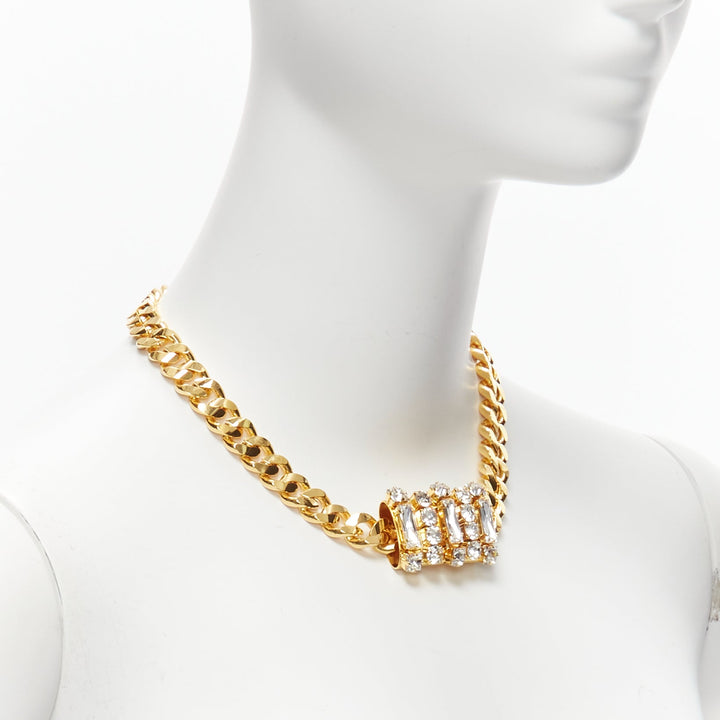 TOGA ARCHIVES clear crystal jewel gold metal bar chain necklace