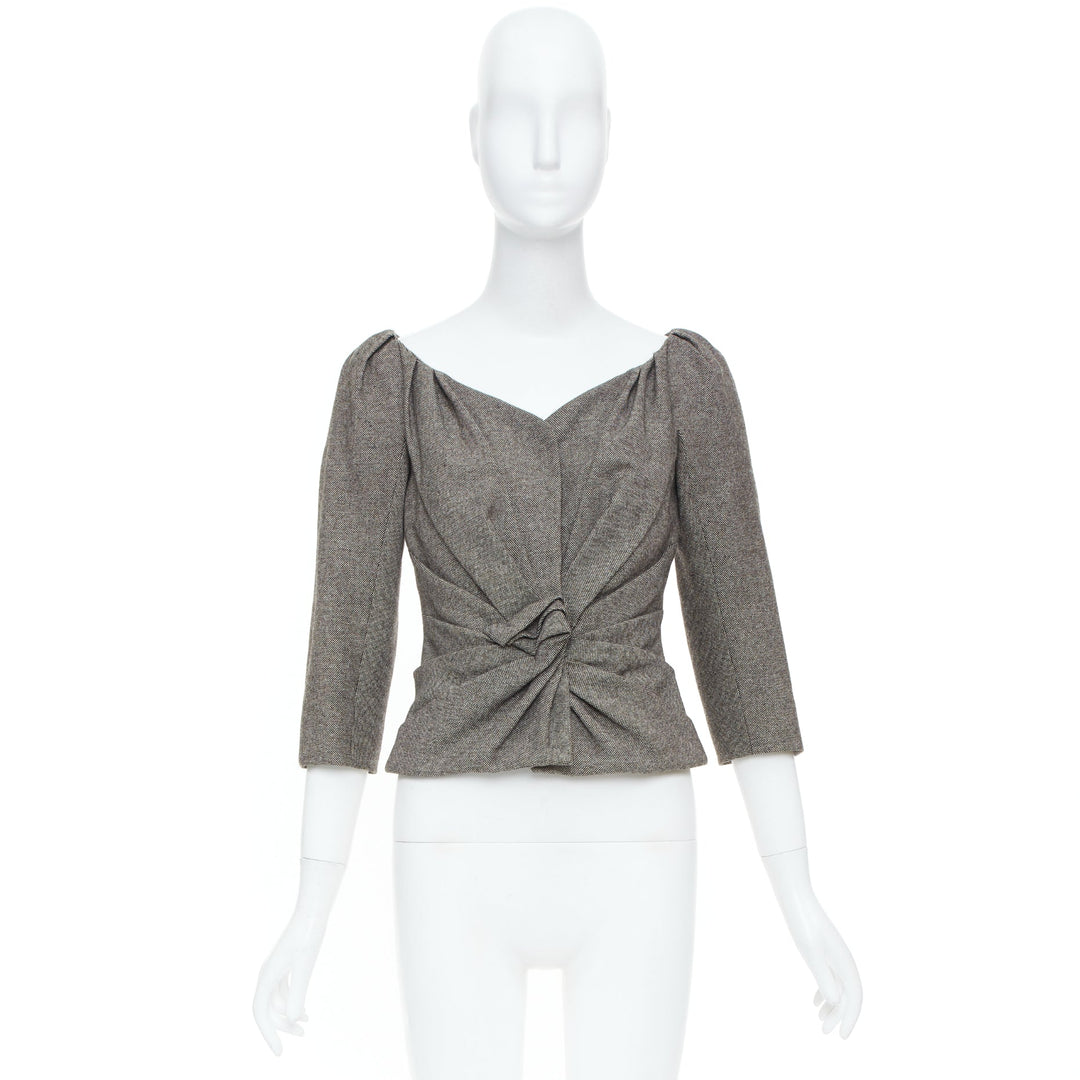 CHRISTIAN DIOR 1998 Runway John Galliano grey wool tweed knot jacket FR36 S