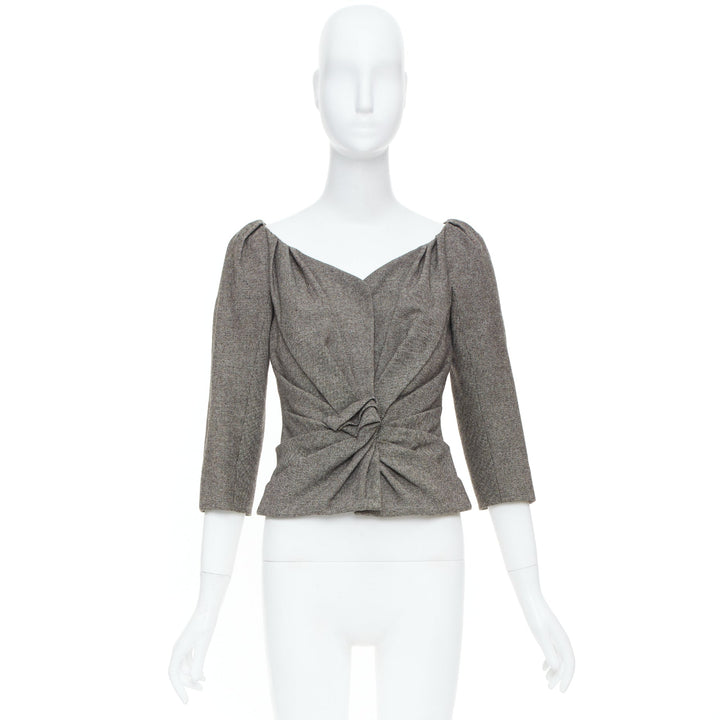 CHRISTIAN DIOR 1998 Runway John Galliano grey wool tweed knot jacket FR36 S