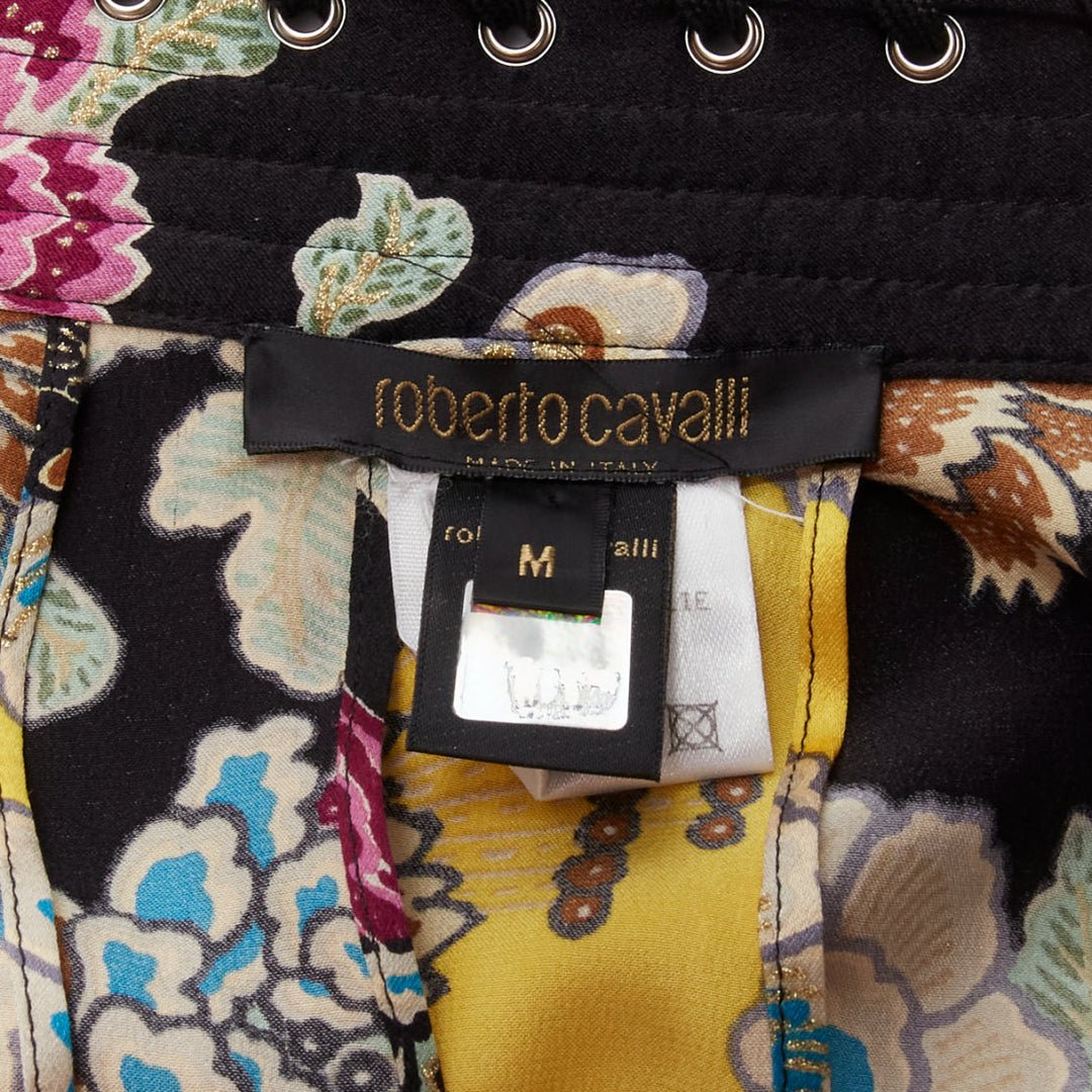 ROBERTO CAVALLI 2003 Vintage Runway yellow chinoiserie oriental silk corset M