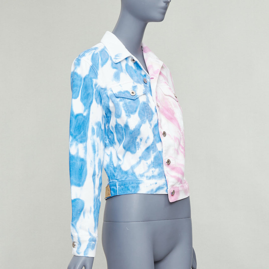 LOEWE PAULA'S IBIZA pink blue tie dye split denim jacket FR34 XS