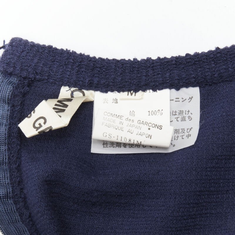 COMME DS GARCONS Vintage navy blue terry cotton angular cut armhole zip top M