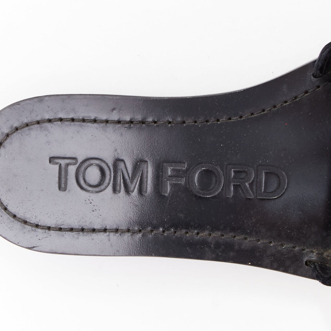TOM FORD black velvet silver big crystal TF embellished flat sandals EU38