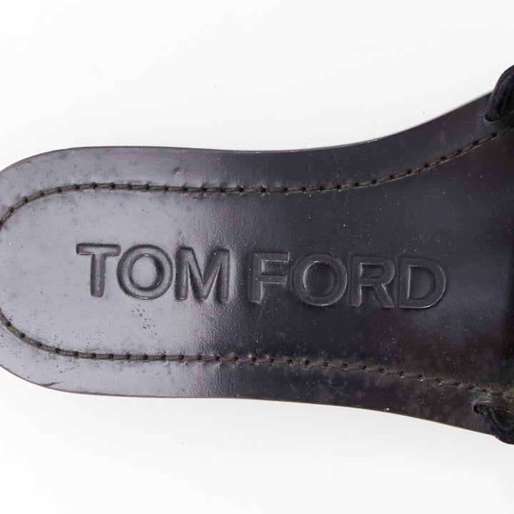 TOM FORD black velvet silver big crystal TF embellished flat sandals EU38