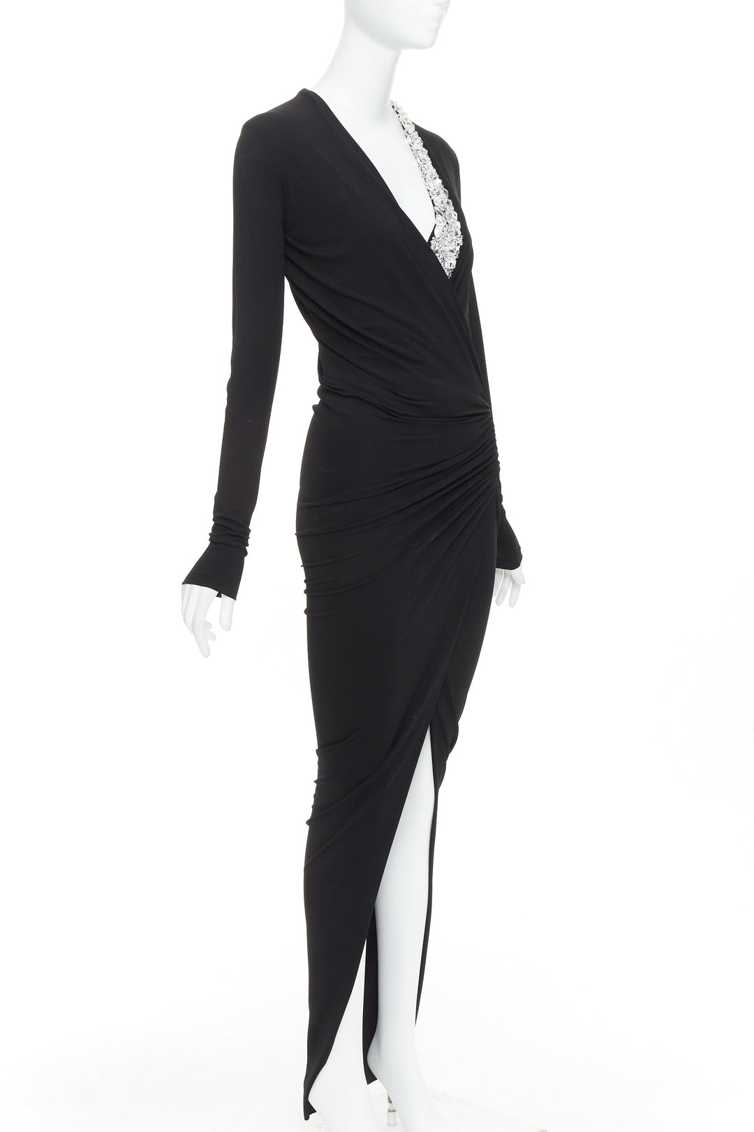 ALEXANDRE VAUTHIER black silver rhinestone jewel crystal plunge wrap dress