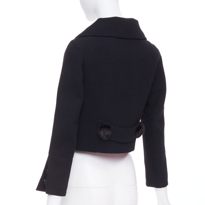 LOUIS VUITTON 2007 black wool crepe Mink fur button cropped jacket FR38 M